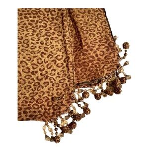 Custom Leopard Print Table Square w/ Beaded Fringe